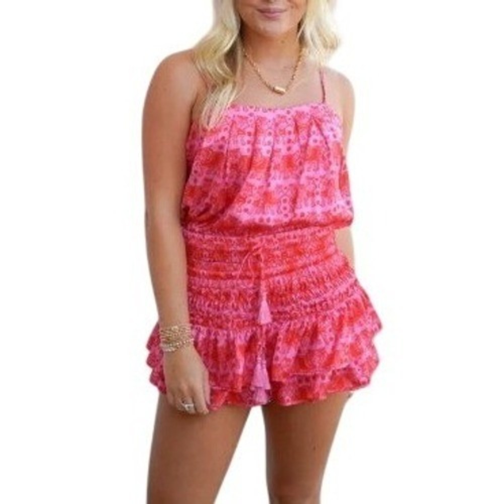 Womens 100% Silk Pink Bulldog Cami Tank Small Festival Summer Resortwear‎